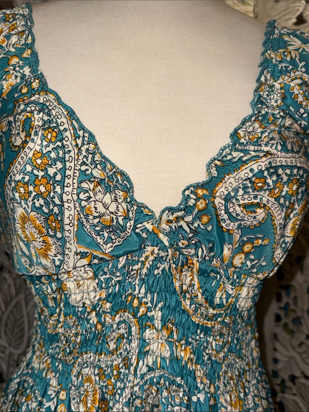 Cienna Teal Rosa Dress with Paisley Maxi Dress with Smocked Bodice